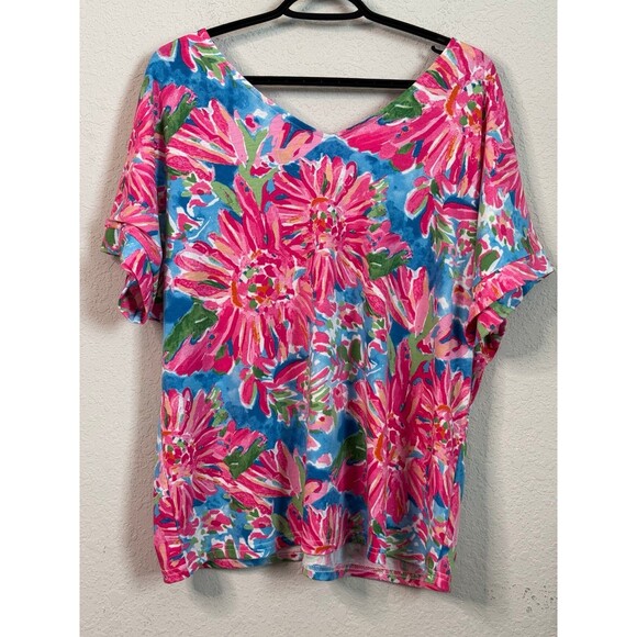 Floral Abstract‎ Colorful Short Sleeve Top - Picture 2 of 3